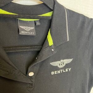 Bentley Motors Womens Black Polo Shirt Lime Green Trim Union Jack Logo Small